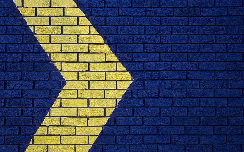 1280x800 wall, brick, arrow, blue, yellow HD wallpaper