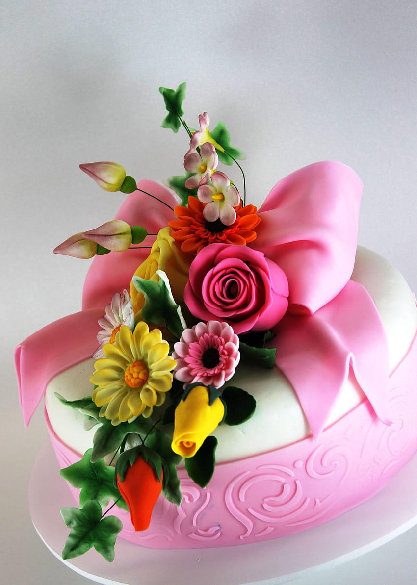3 Fantastici fiori e torta di Happy Birtay, fiori Sfondo del telefono HD