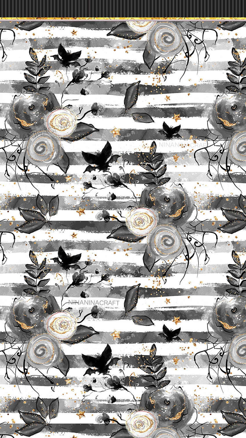 Paquete de papel digital de flores de Halloween, lindos patrones sin fisuras florales espeluznantes, calavera, murciélago, telaraña, naranja y negro, patrón púrpura en 2020, flores de fondo de pantalla del teléfono