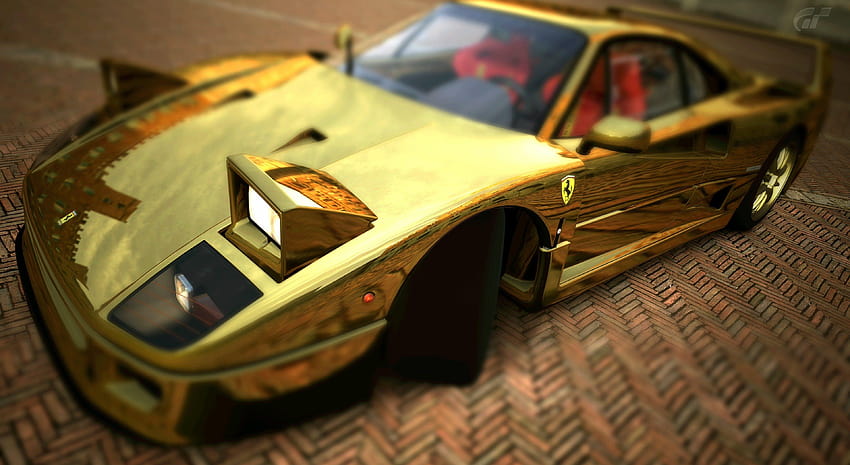 of Ferrari F40 Gold, gold car HD wallpaper