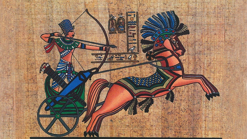 : men, illustration, animals, ancient, horse, bow, texture, archer, Papyrus, arrows, Egypt, hieroglyphics, Pharaoh, ART, recreation, 1920x1080 px, modern art, chariot 1920x1080, egypt art HD wallpaper