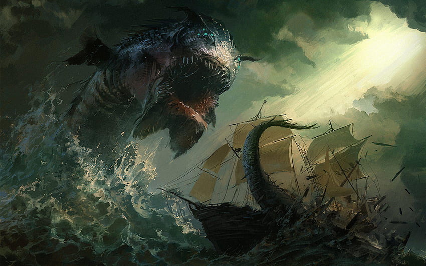 Fantastique art original oeuvre artistique mer océan créature monstre f, monstre d'eau Fond d'écran HD