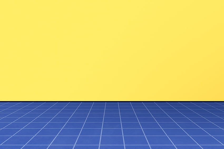 Blue grid on yellow, aesthetic blue and yellow HD wallpaper