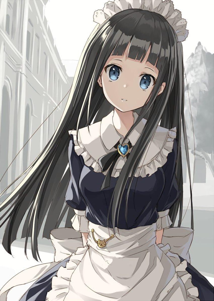 Long hair, Blue eyes, Anime, Anime girls, Black hair, Maid, long hair ...