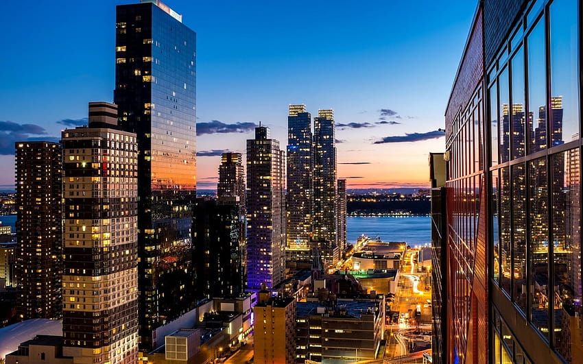 pejzaż miejski, architektura, budynek, miasto Nowy Jork, USA, drapacz chmur, budynki o zachodzie słońca Tapeta HD