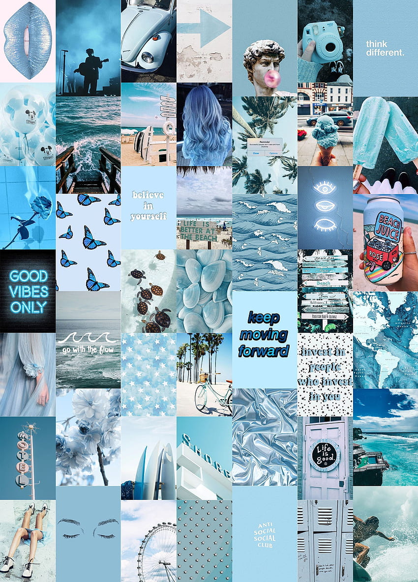 Kit de colagem de parede Ocean Blues Kit de colagem estética azul VSCO, estética de colagem azul Papel de parede de celular HD