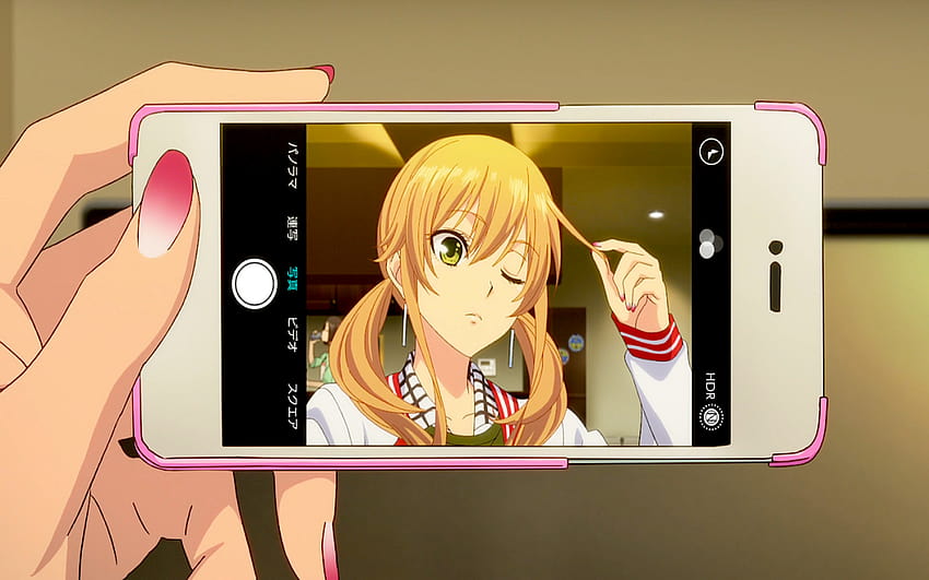 : Citrus Manga, wirbelnde Haare, Yuzu Aihara, Anime Girls, lackierte Nägel, lackierte Fingernägel, Selfie machen, Telefon 2560x1600 HD-Hintergrundbild