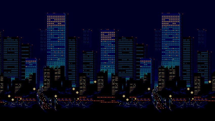 : città, paesaggio urbano, notte, pixel art, urbano, skyline, 16 bit Sfondo HD