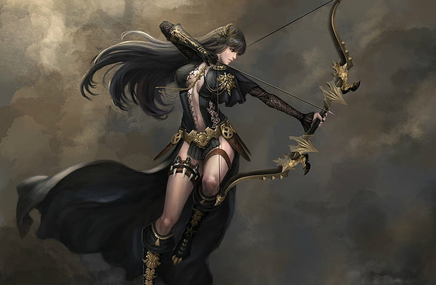 Mujer guerrera arquera de fantasía, arco y flecha femeninos fondo de pantalla