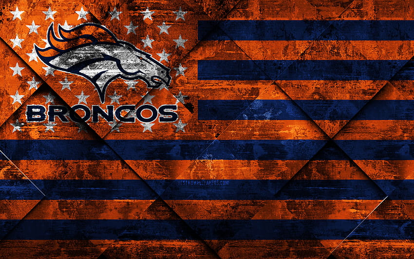Broncos de Denver, club de football américain, art grunge, texture grunge, drapeau américain, NFL, Denver, Colorado, États-Unis, Ligue nationale de football, drapeau américain, football américain avec résolution 3840x2400. Haute qualité, Denver Broncos 2022 Fond d'écran HD