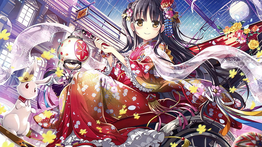 Traditionelles Kleid, Festival, Laterne, Anime-Mädchen, Original, Hintergrund, 848f70, Festival-Anime HD-Hintergrundbild