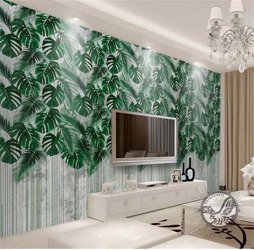 Mural de habitación de cama 3d personalizado hoja de plátano verde s 3d pared no tejida para sala de estar, vaca de plátano fondo de pantalla