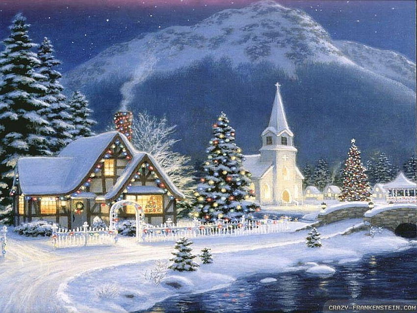 3 Winter Village Scenes, christmas village night HD wallpaper