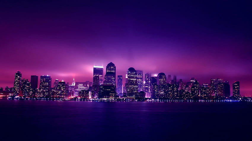 Luzes noturnas estéticas da cidade em resolução de 2560 x 1440, laptop estético roxo claro papel de parede HD