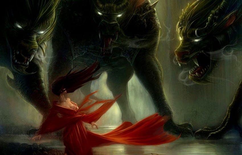 Dreamy Fantasy Wolf Monster Artwork, river monster HD wallpaper