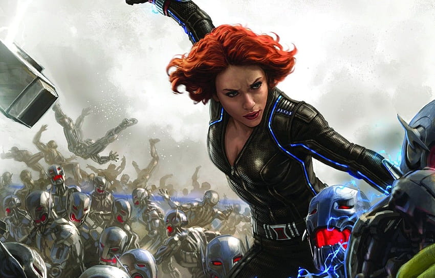 Scarlett Johansson, Schlachtfeld, Mädchen, Fantasie, rote Haare, weibliche Rächer HD-Hintergrundbild