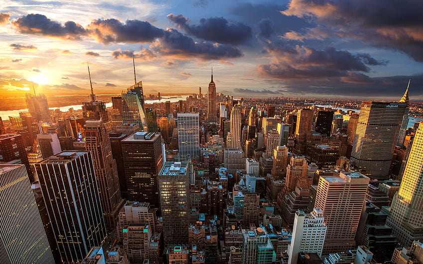 paesaggio, paesaggio urbano, edificio, tramonto, USA, New York City / e sfondi per dispositivi mobili, città degli stati uniti Sfondo HD