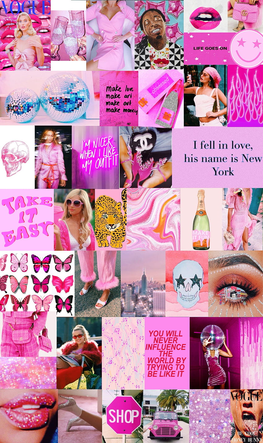 Boujee Glam Preppy Pink Aesthetic VSCO Wall Collage Kit วอลล์เปเปอร์โทรศัพท์ HD