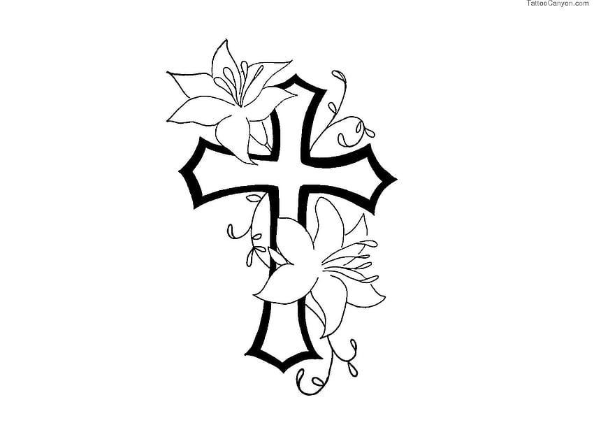 Designs Cross With Flower Contour Tattoo, cross tattoo HD wallpaper