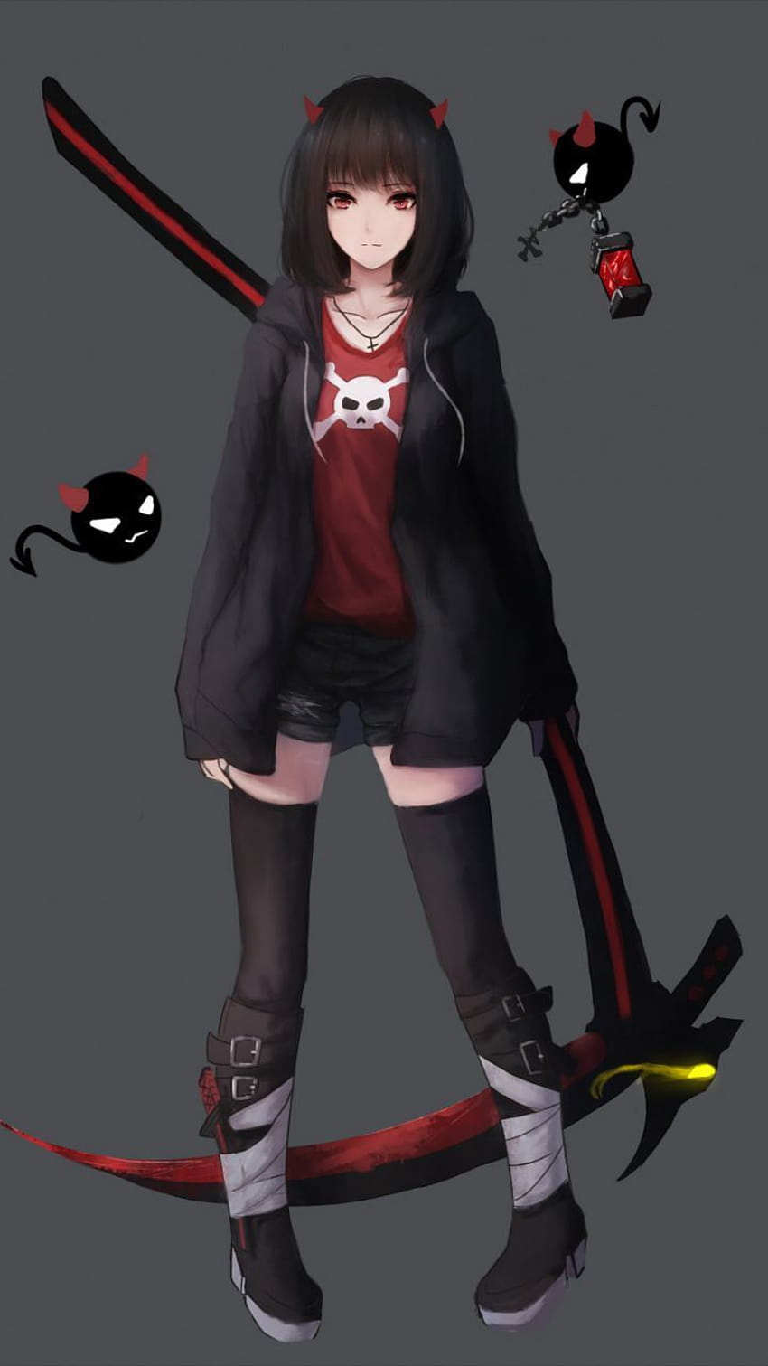 Minimal, Anime-Mädchen, rote Augen, 720x1280, dunkelrotes Anime-Mädchen HD-Handy-Hintergrundbild