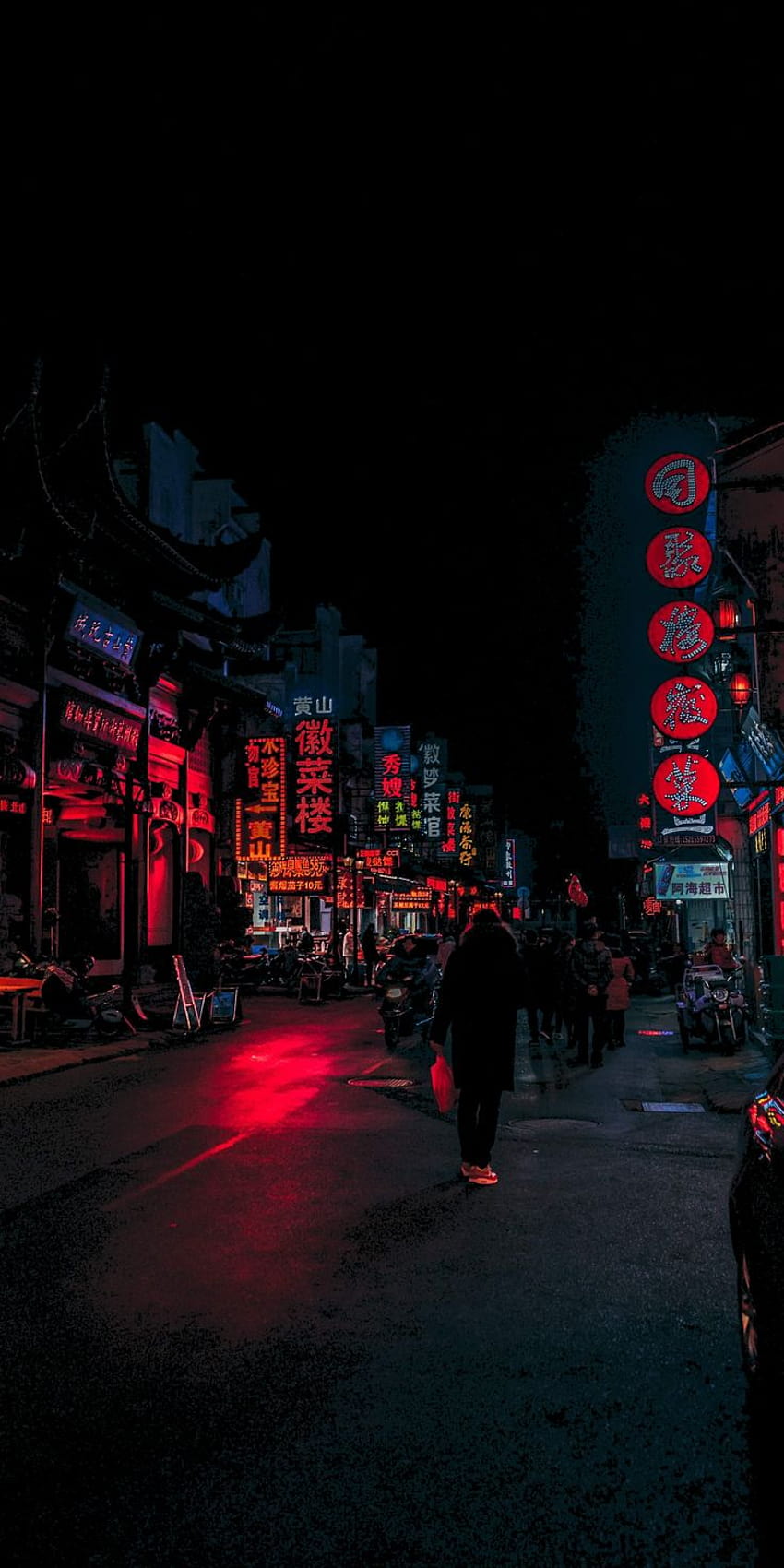 Cyberpunk, amoled, dark, vertical, japan night street iphone HD phone wallpaper
