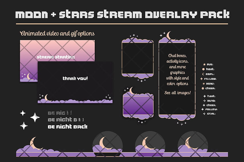 Moon + Stars Twitch Overlay Set, be right back stream HD wallpaper