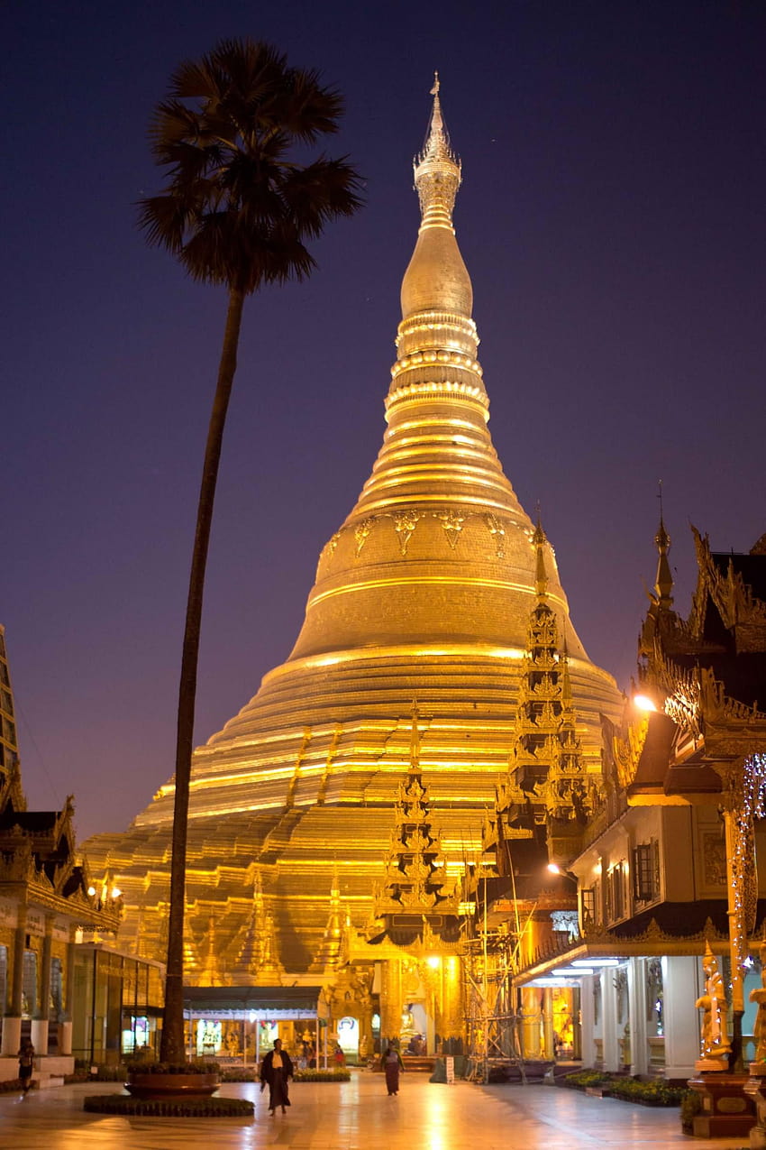 50 Incroyable vue nocturne et de la pagode Shwedagon, Myanmar, pagode Fond d'écran de téléphone HD