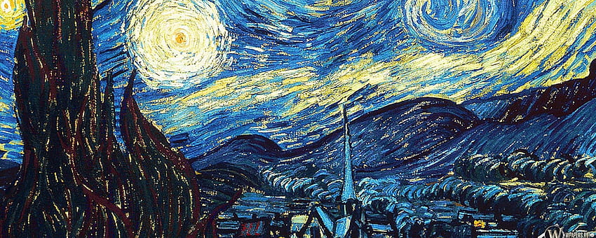 2560x1024 Vincent Van Gogh, Die Sternennacht, Öl, Leinwand-Ultrawide-Monitorhintergründe, Van Gogh Die Sternennacht HD-Hintergrundbild
