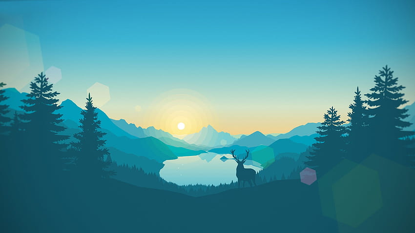 Vector design, landscape, mountains, lake, trees, deer 3840x2160 U , designs HD wallpaper