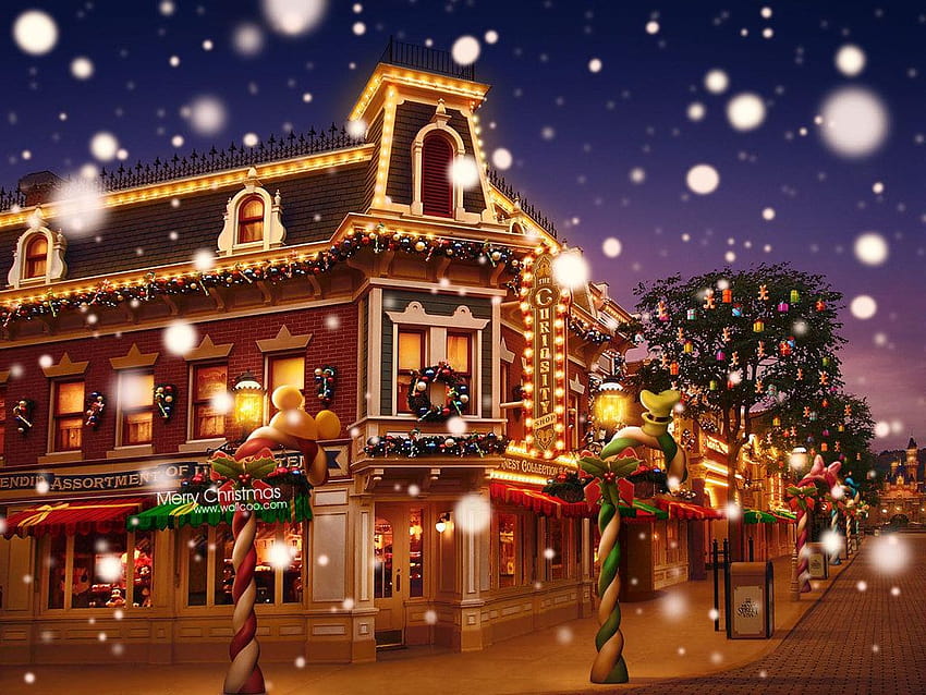 Hong Kong Disneyland Christmas Fantasy: Christmas Holiday Fun 273 KB 1024x768 12, anime rue de Noël Fond d'écran HD