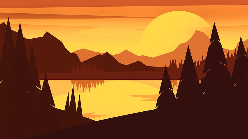 Paysage de montagne minimal de la forêt, lever de soleil paysage minimaliste et minimal Fond d'écran HD