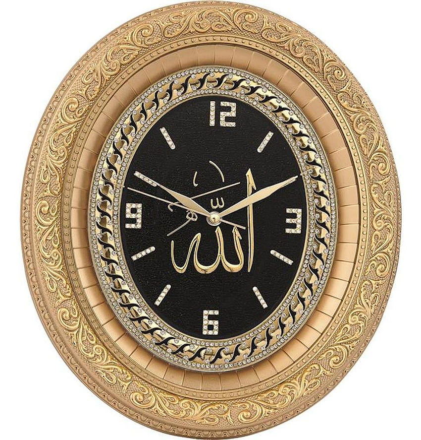Horloge Murale Musulmane Ovale Noir Or Allah Fond d'écran de téléphone HD