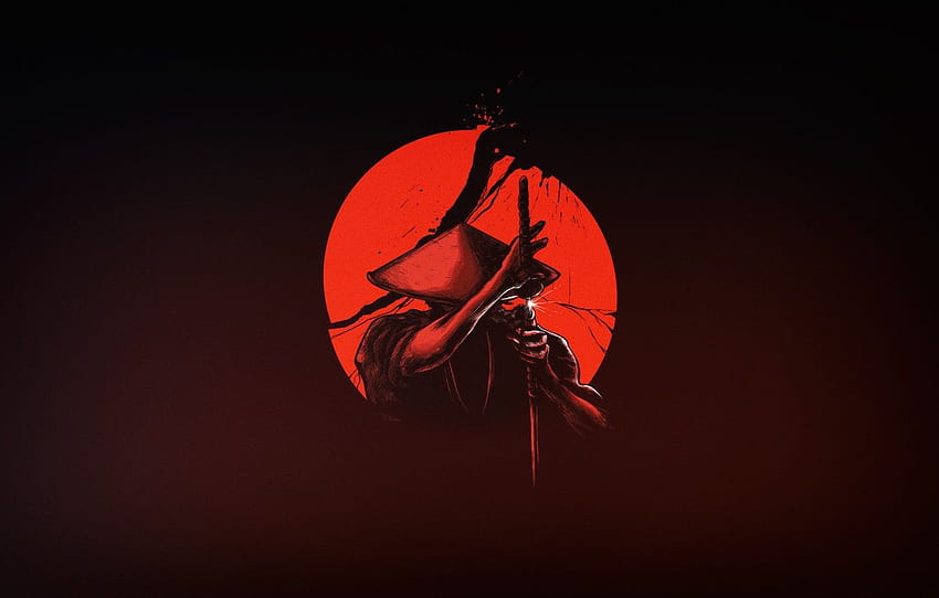 Die Sonne, Minimalismus, Japan, Schwert, Krieger, Samurai, Kunst, japanische Samurai HD-Hintergrundbild