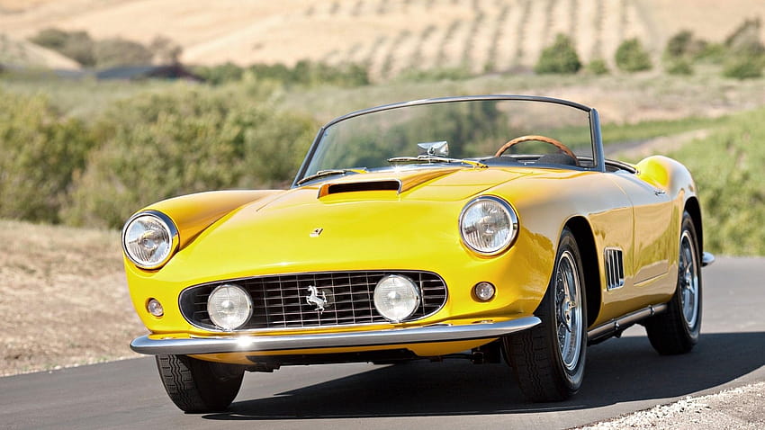 Old Model Ferrari Convertible Yellow Car HD wallpaper