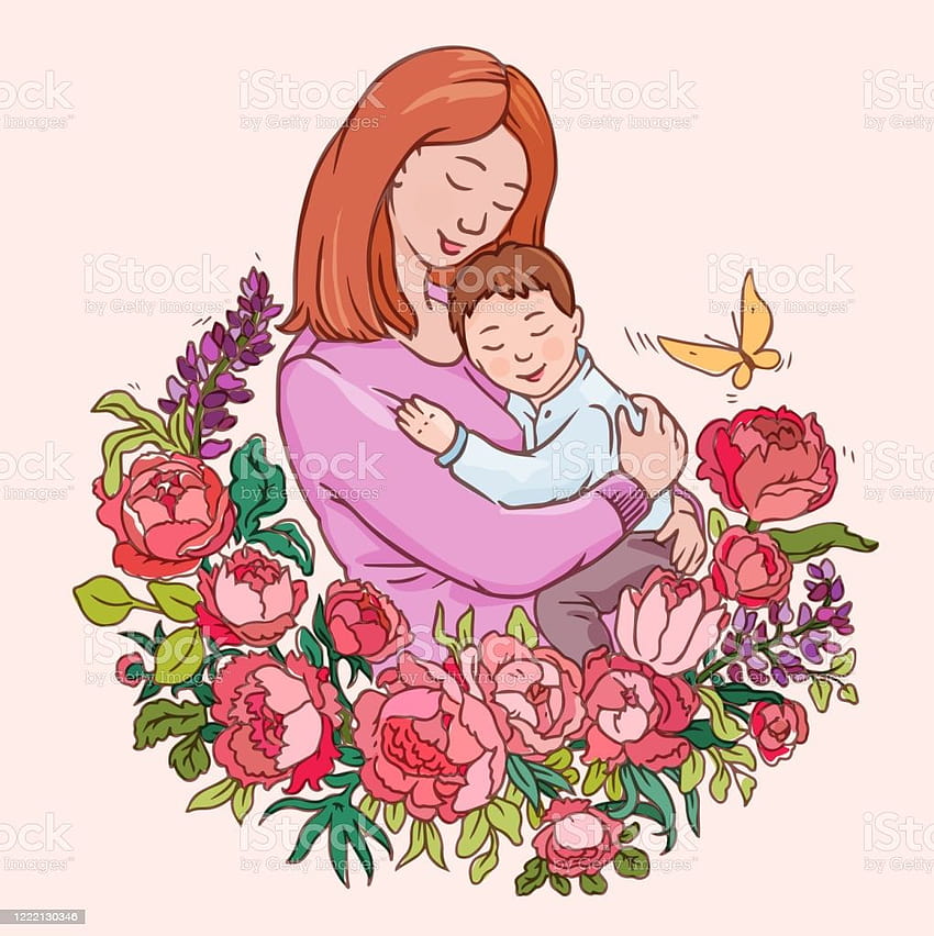 Maternidade Ilustração Vetorial Cor Desenho Para Motherday Mãe E Pequeno Bebê Banco De Ilustrações, mãe e bebê pintura colorida Papel de parede de celular HD