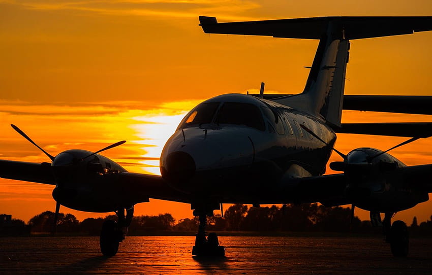 puesta de sol, Embraer, EMB 121, Xingu, avión comercial fondo de pantalla