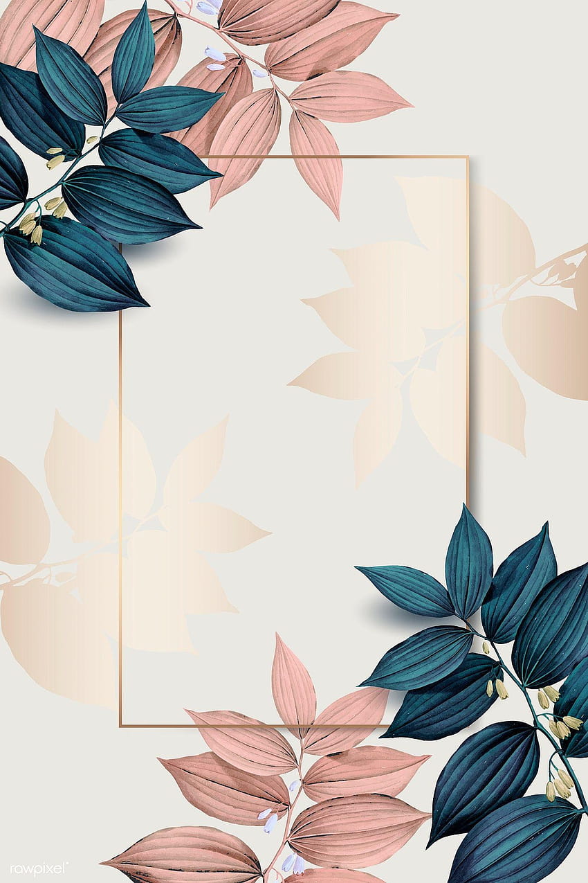 vektor premium bingkai emas persegi panjang pada iphone daun merah muda dan biru wallpaper ponsel HD