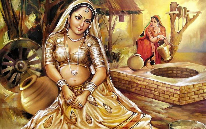 Галерия с индийска живопис, селска жена HD тапет