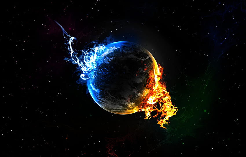 stars, blue, fire, flame, planet , section космос HD wallpaper