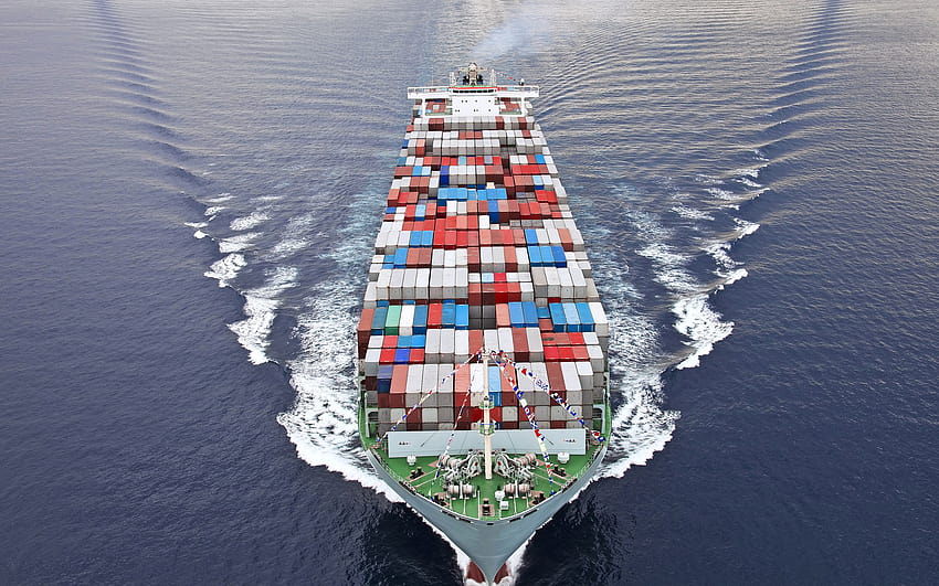 コンテナー船、大型貨物船、海上輸送の概念、解像度 2560x1600 のコンテナーで出荷します。 高品質、出荷 高画質の壁紙