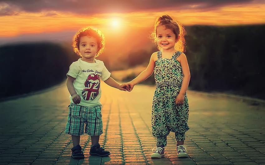 Happy Kids, holding hands kids HD wallpaper