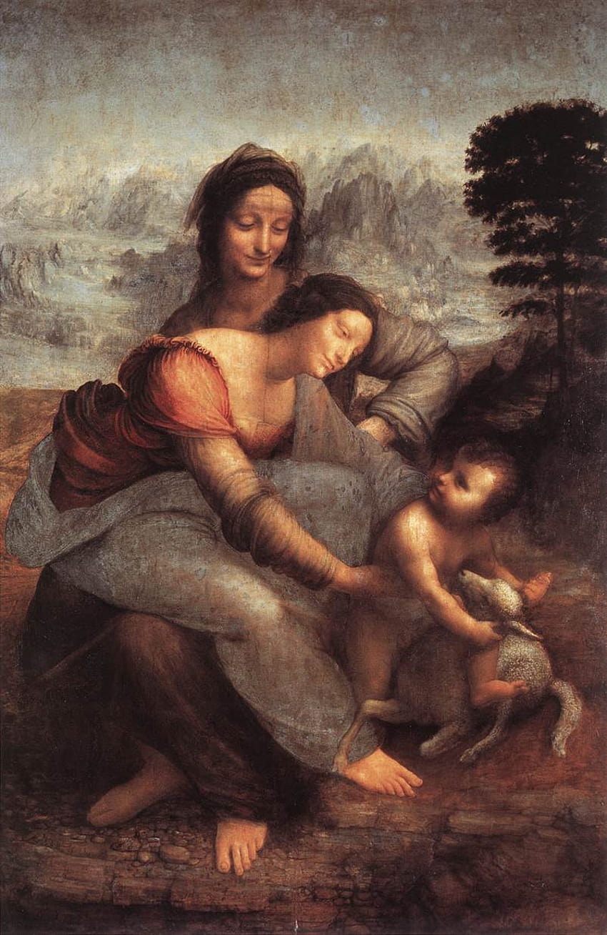 Miguel Ángel contra Leonardo da Vinci La Virgen y la pintura de Monalisa de Leonardo fondo de pantalla del teléfono