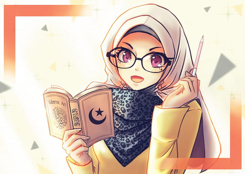 Cetak Poster Anime & Manga gadis Muslim, kacamata jilbab anime wanita Wallpaper HD