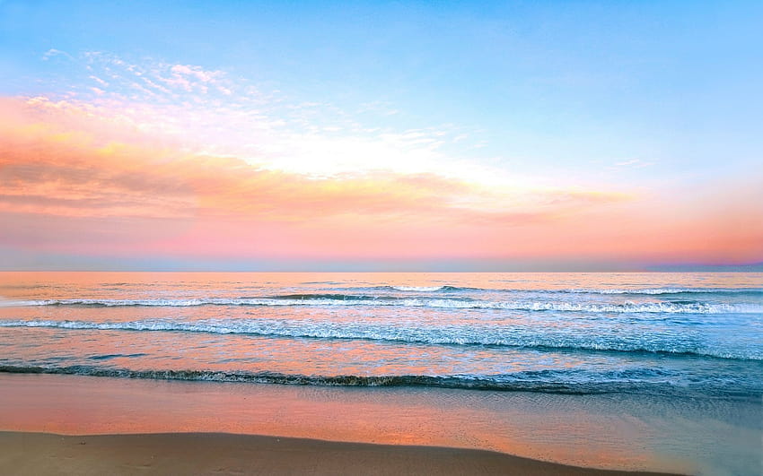 Earth Scenic Cloud Orange Pink Sea Beach Sky Nature Pastel Horizon, colorful clouds ocean HD wallpaper