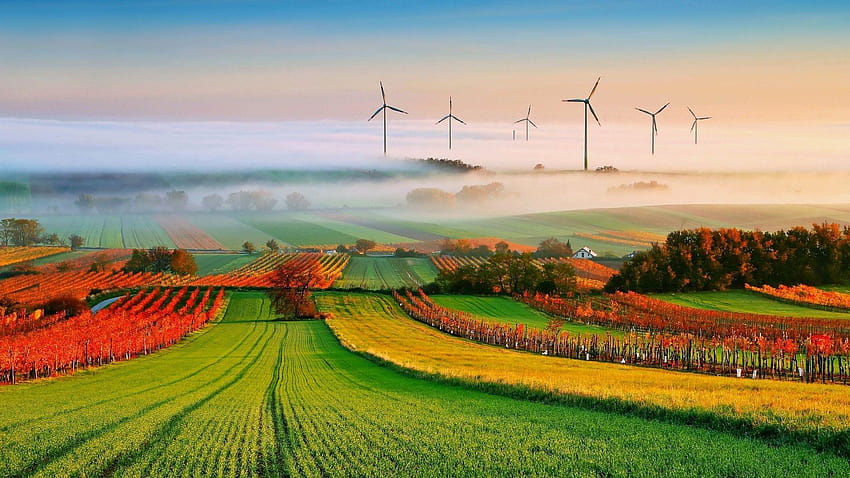 Nature & Landscape Wind Turbine Fields HD wallpaper