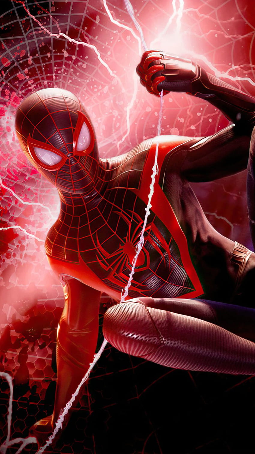 Spiderman Miles Morales Hanging Upside Down 4K Ultra HD Mobile Wallpaper
