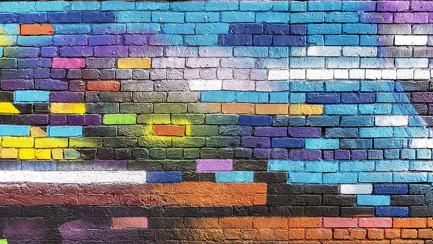 ściana, cegła, kolorowy, farba, sztuka uliczna, cegła graffiti, Kolorowy, ŚCIANA, kolorowa sztuka malowania Tapeta HD