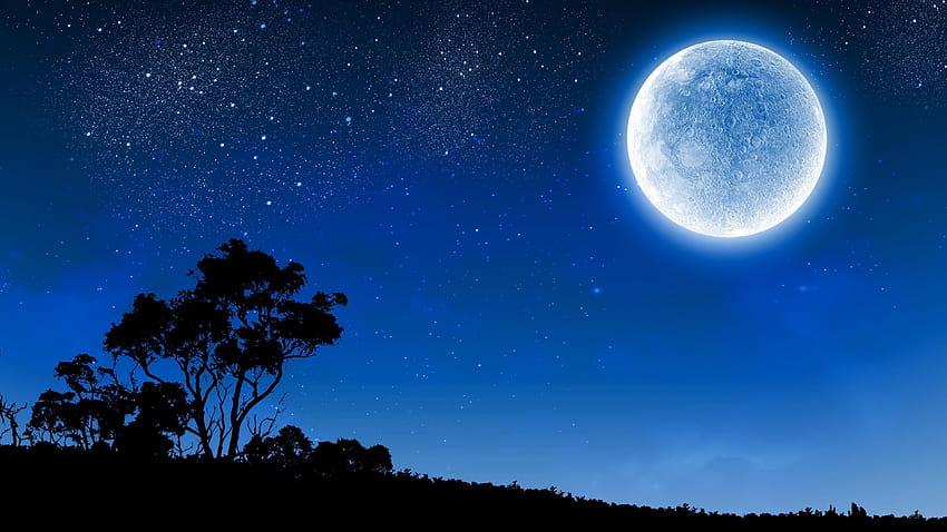月満月夜空星空夜、月と星 高画質の壁紙