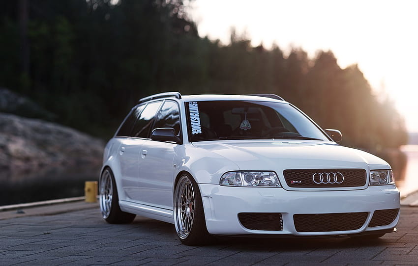 audi, white, wheels, quattro, tuning, germany, low, stance, rs4 , section audi, audi rs4 b5 HD wallpaper