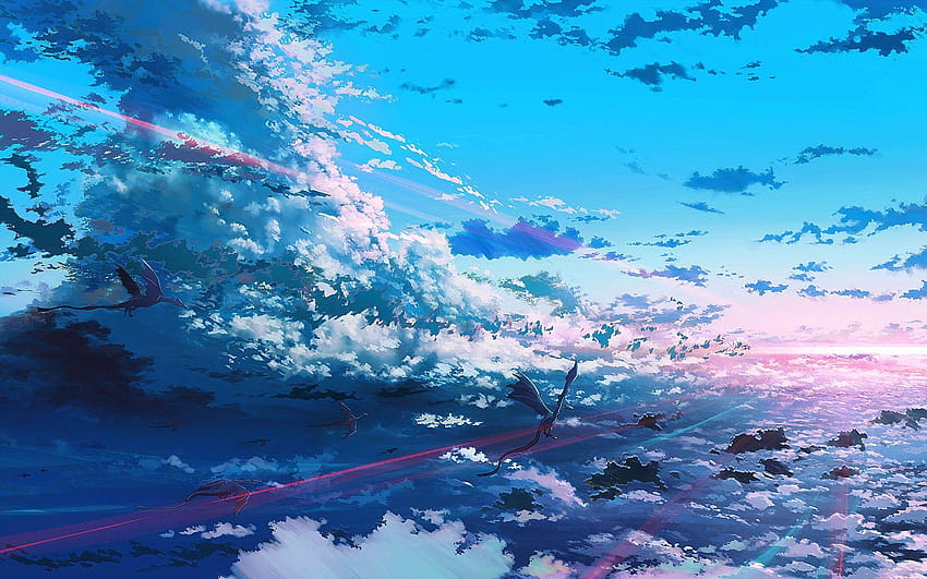 fantasy Art, Dragon, Sky, Anime, Digital Art, anime sky HD wallpaper